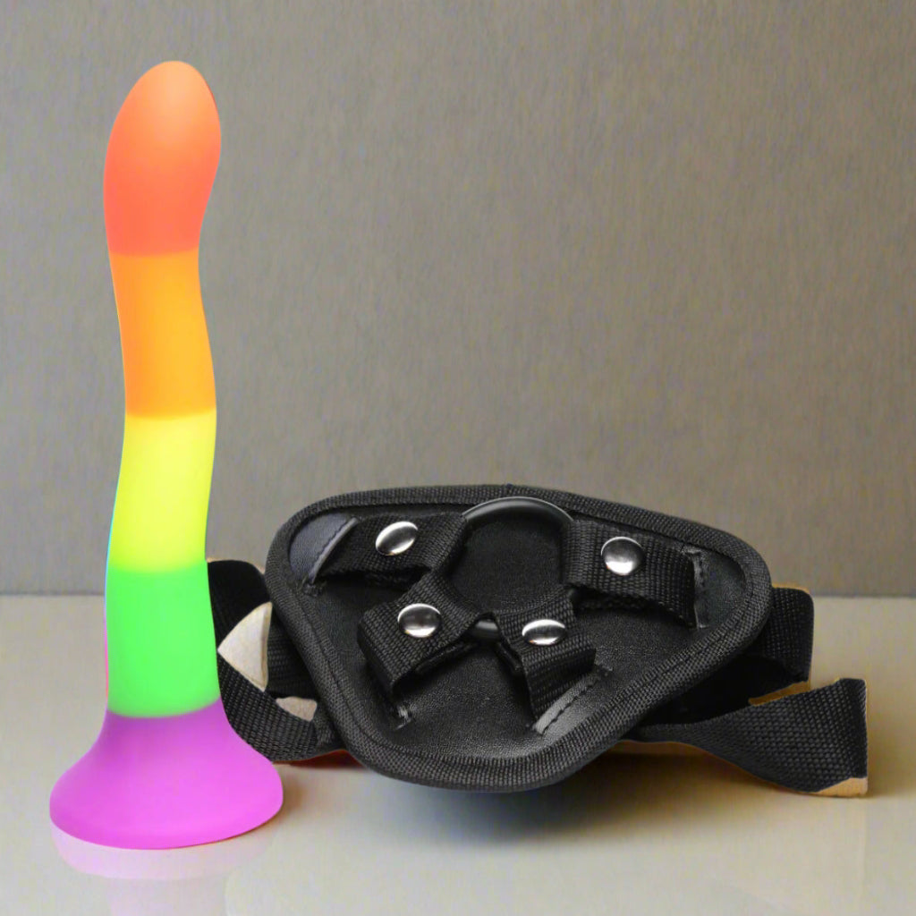 Rainbow Dildo With Harness- 7.2 inches