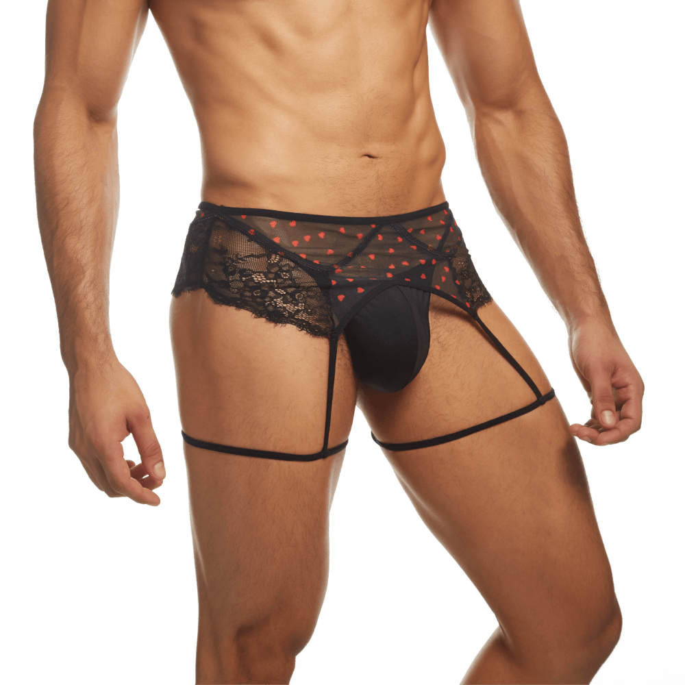 Secret Male SMU007 Flower Laced Peek-a-boo Lingerie with hearts