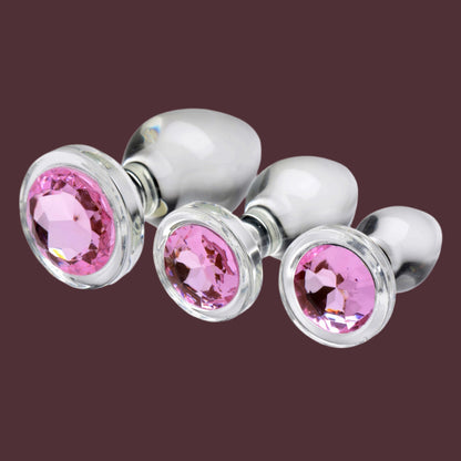 Pink Gem Glass Anal Plug Set