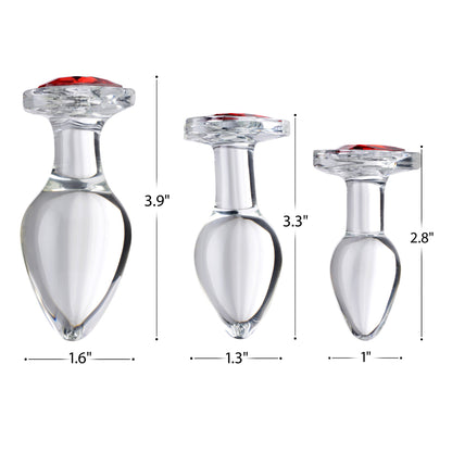 Red Heart Gem Glass Anal Plug Set