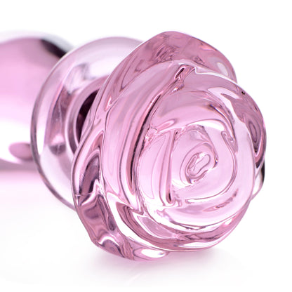 Pink Rose Glass Anal Plug - Medium