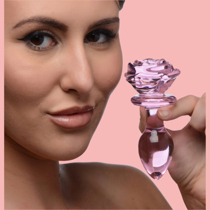 Pink Rose Glass Anal Plug - Medium