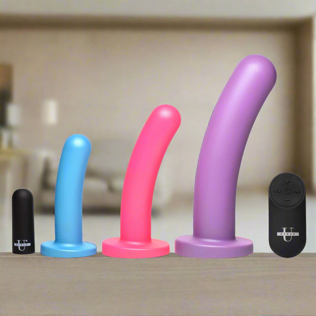 Triple Peg 28X Vibrating Silicone Dildo Set w- Remote