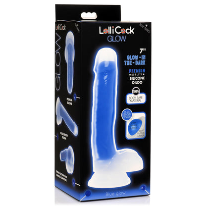 7" Glow-in-the-Dark Silicone Dildo Blue- with Balls