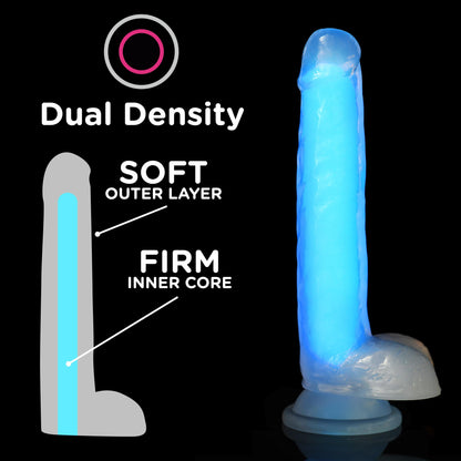 7" Glow-in-the-Dark Silicone Dildo Blue- with Balls