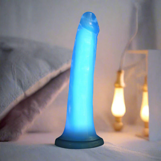 7" Glow-in-the-Dark Silicone Dildo - Blue