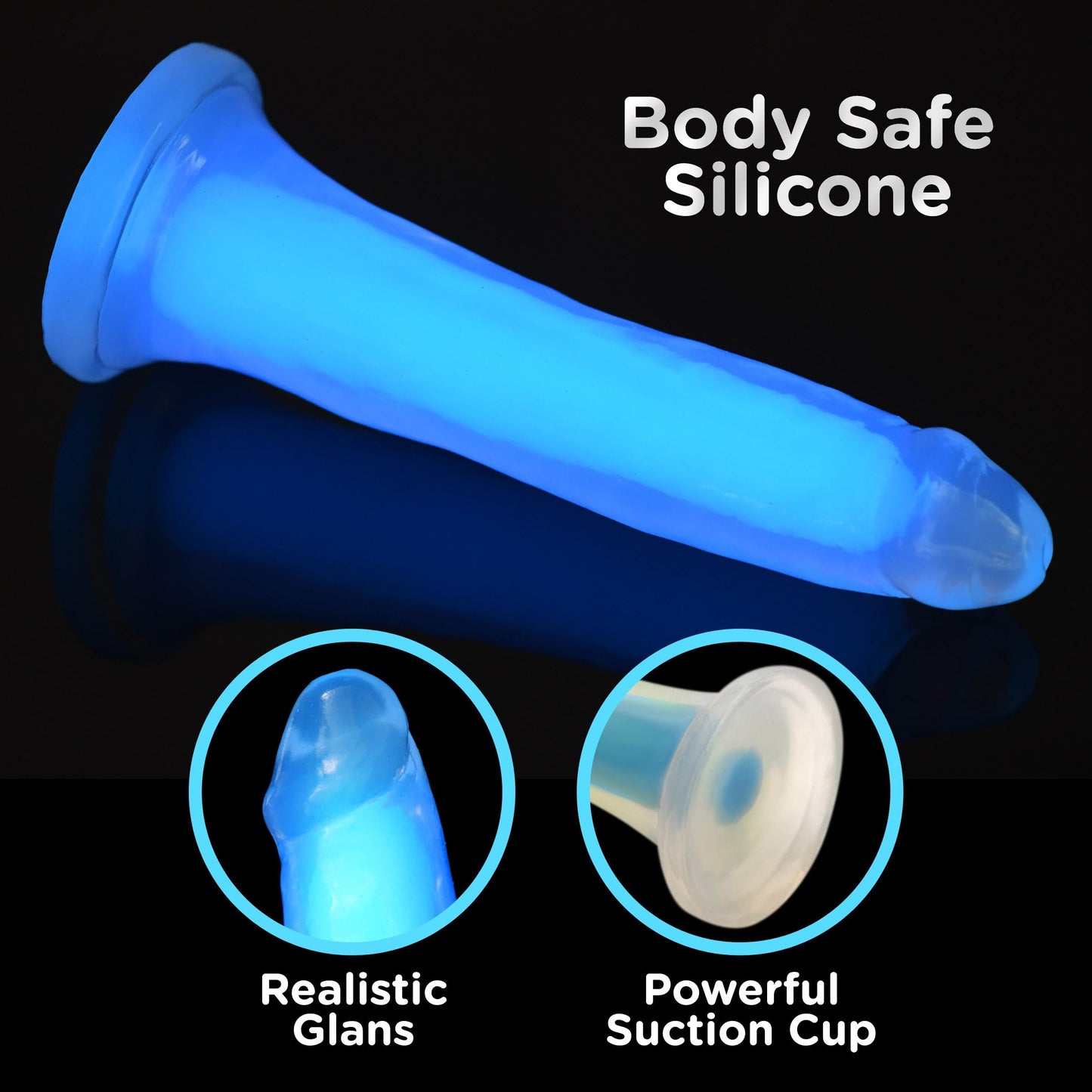 7" Glow-in-the-Dark Silicone Dildo - Blue