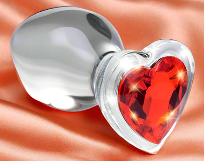 Red Heart Gem Glass Anal Plug - Medium