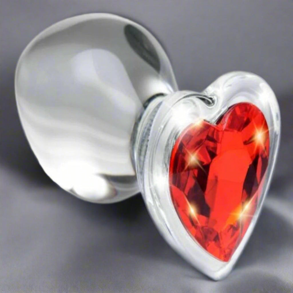 Red Heart Gem Glass Anal Plug - Medium